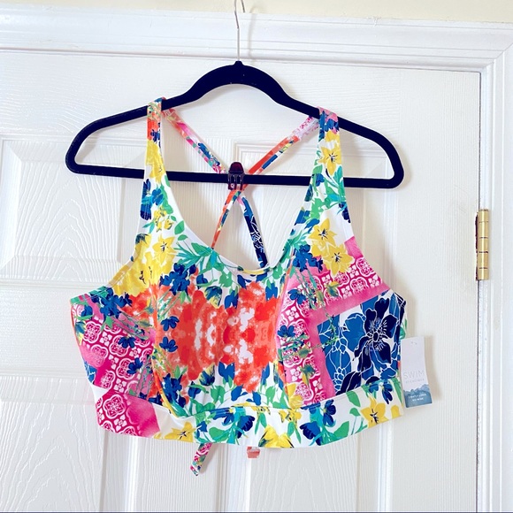 NWT Cacique Size 20 No Wire Patchwork Bikini Swim Top - Picture 5 of 6